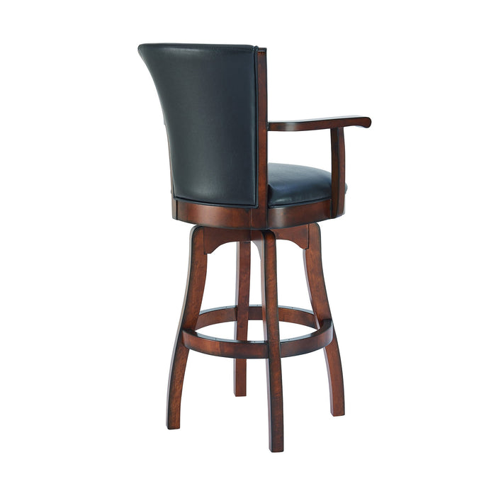 Raleigh Arm 26" Counter Height Swivel Barstool in Rustic Cordovan Finish and Brown Bonded Leather
