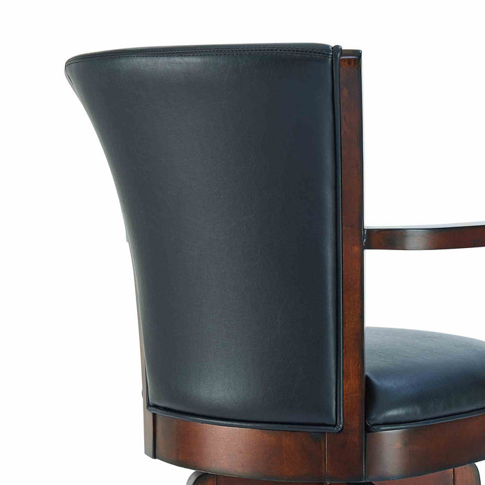 Raleigh Arm 26" Counter Height Swivel Barstool in Rustic Cordovan Finish and Brown Bonded Leather