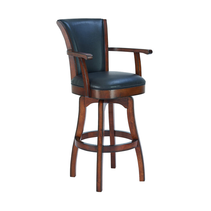 Raleigh Arm 30" Bar Height Swivel Barstool in Rustic Cordovan Finish and Brown Bonded Leather