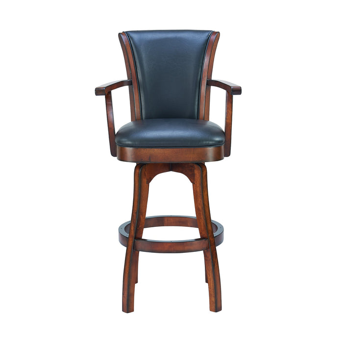 Raleigh Arm 30" Bar Height Swivel Barstool in Rustic Cordovan Finish and Brown Bonded Leather