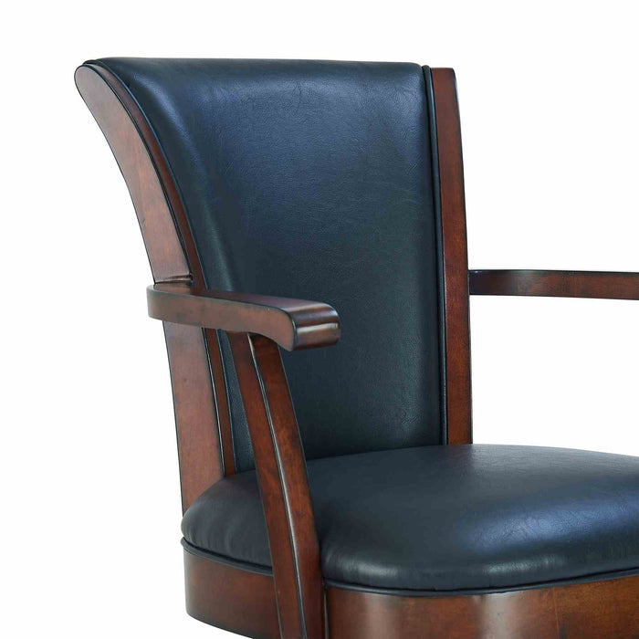 Raleigh Arm 30" Bar Height Swivel Barstool in Rustic Cordovan Finish and Brown Bonded Leather