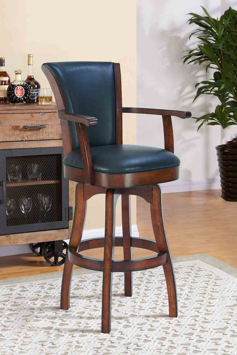 Raleigh Arm 30" Bar Height Swivel Barstool in Rustic Cordovan Finish and Brown Bonded Leather - Furniture City (CA)l