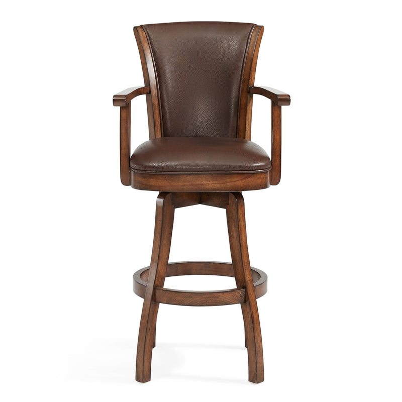 Raleigh 26" Counter Height Swivel Kahlua Faux Leather and Chestnut Wood Arm Bar Stool - Furniture City (CA)l