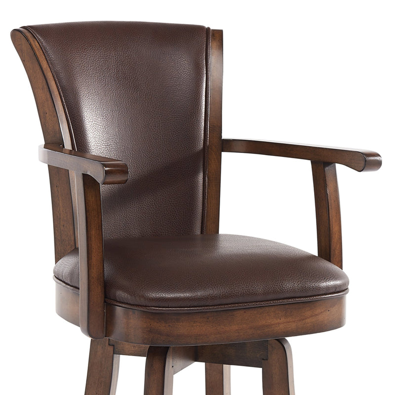 Raleigh 26" Counter Height Swivel Kahlua Faux Leather and Chestnut Wood Arm Bar Stool - Furniture City (CA)l