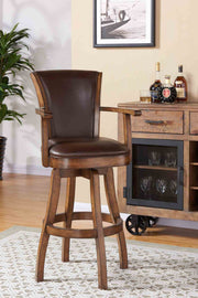 Raleigh 26" Counter Height Swivel Kahlua Faux Leather and Chestnut Wood Arm Bar Stool - Furniture City (CA)l