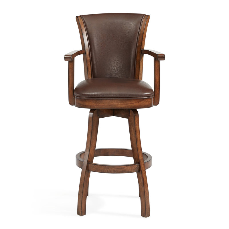 Raleigh 30" Bar Height Swivel Kahlua Faux Leather and Chestnut Wood Arm Bar Stool - Furniture City (CA)l