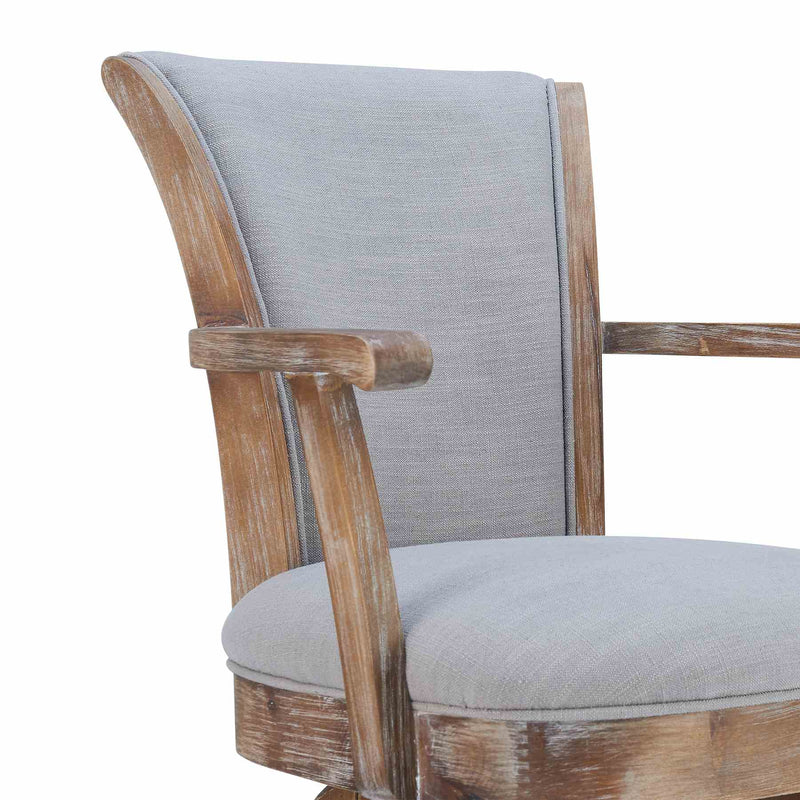 Raleigh Arm 26" Counter Height Swivel Barstool in Distressed Oak Finish and Putty Ivory Linen - Furniture City (CA)l