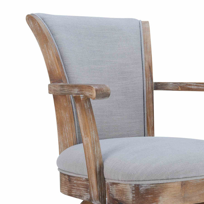 Raleigh Arm 26" Counter Height Swivel Barstool in Distressed Oak Finish and Putty Ivory Linen