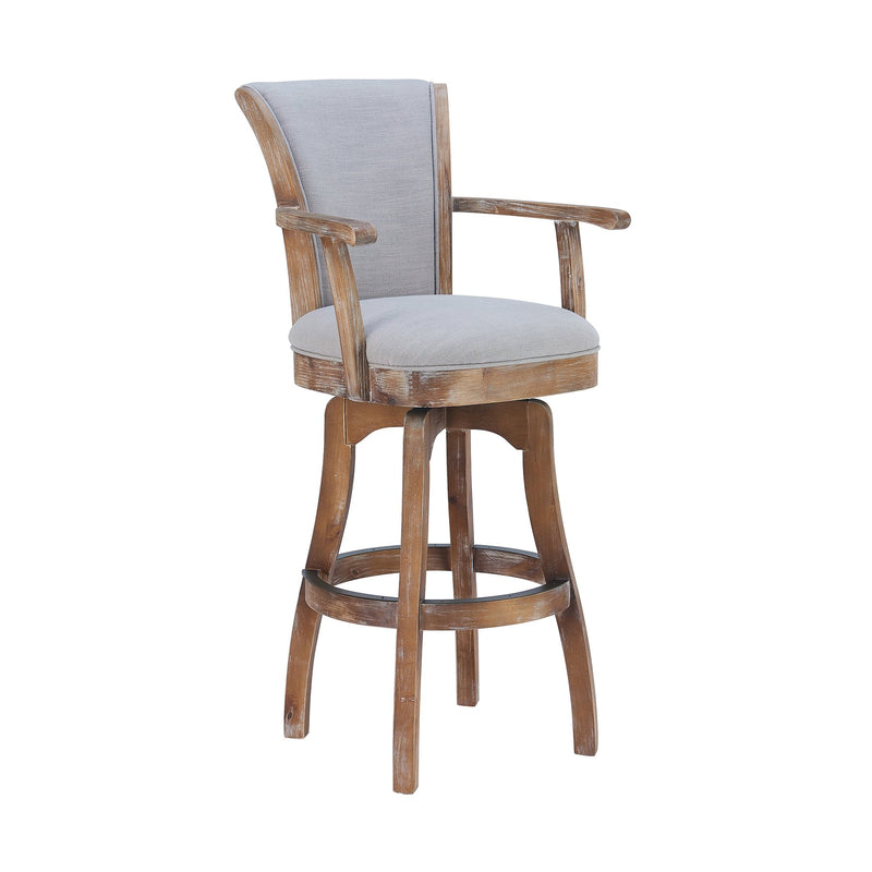 Raleigh Arm 30" Bar Height Swivel Barstool in Distressed Oak Finish and Putty Ivory Linen - Furniture City (CA)l