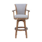 Raleigh Arm 30" Bar Height Swivel Barstool in Distressed Oak Finish and Putty Ivory Linen - Furniture City (CA)l