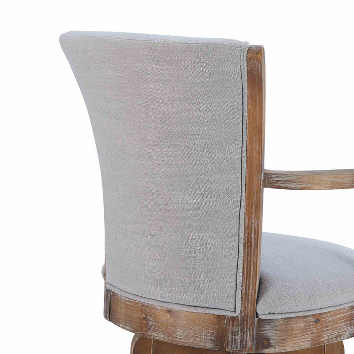 Raleigh Arm 30" Bar Height Swivel Barstool in Distressed Oak Finish and Putty Ivory Linen