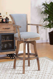 Raleigh Arm 30" Bar Height Swivel Barstool in Distressed Oak Finish and Putty Ivory Linen - Furniture City (CA)l