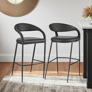 Ramona 26" Counter Stool with Matte Black Iron and Black Faux Leather - Furniture City (CA)l