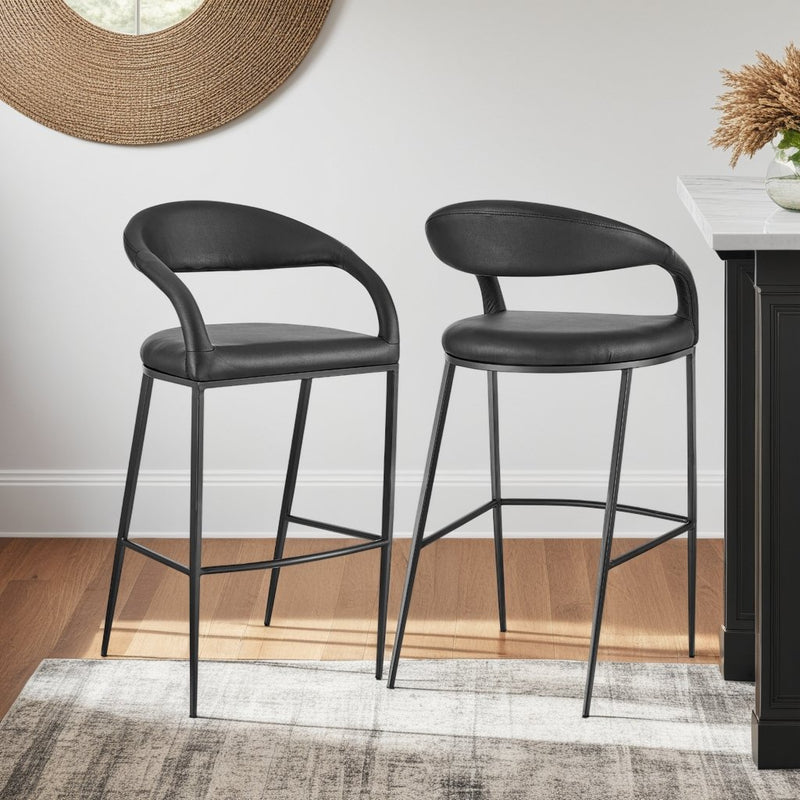 Ramona 26" Counter Stool with Matte Black Iron and Black Faux Leather - Furniture City (CA)l