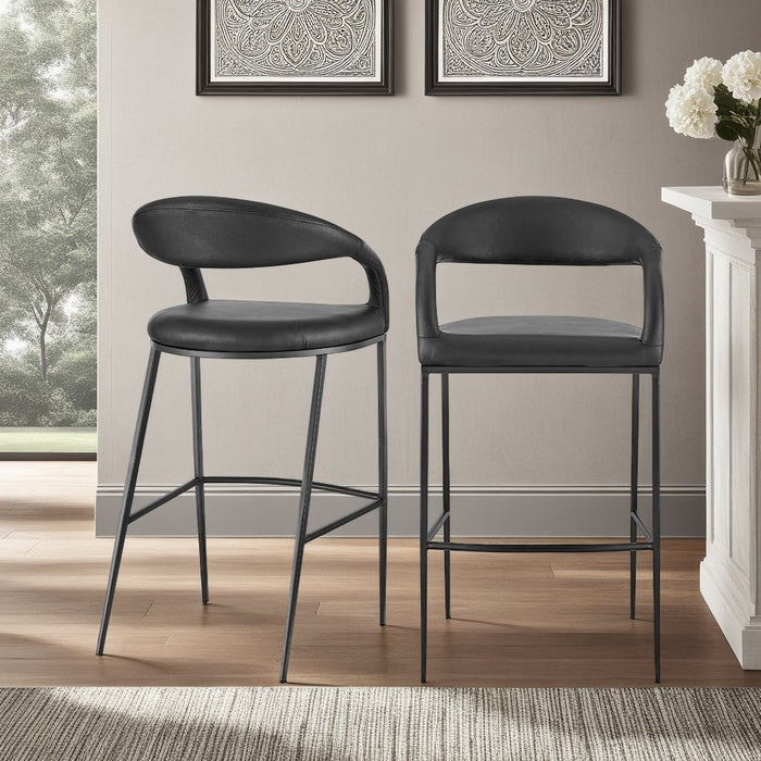 Ramona 30" Bar Stool with Matte Black Iron and Black Faux Leather