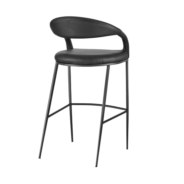 Ramona 30" Bar Stool with Matte Black Iron and Black Faux Leather