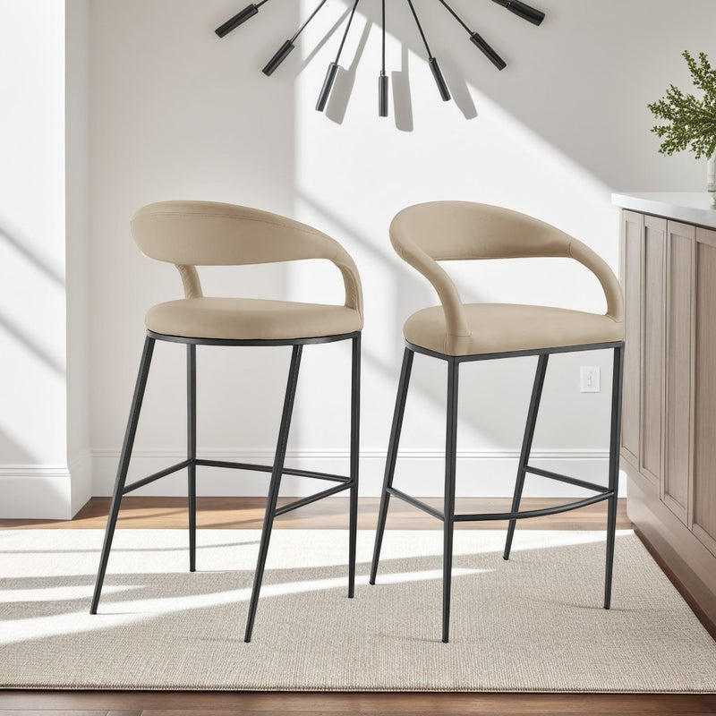 Ramona 26" Counter Stool with Matte Black Iron and Beige Faux Leather - Furniture City (CA)l