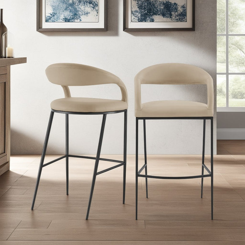 Ramona 30" Bar Stool with Matte Black Iron and Beige Faux Leather - Furniture City (CA)l