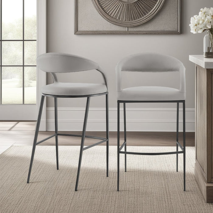 Ramona 26" Counter Stool with Matte Black Iron and Light Gray Leather