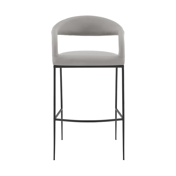 Ramona 26" Counter Stool with Matte Black Iron and Light Gray Leather