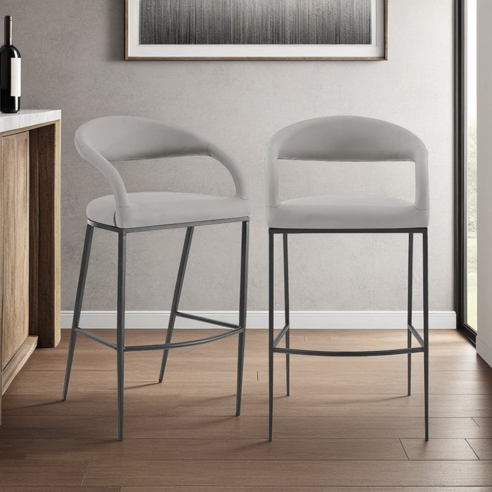 Ramona 30" Bar Stool with Matte Black Iron and Light Gray Leather