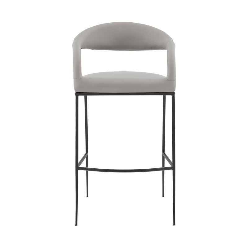 Ramona 30" Bar Stool with Matte Black Iron and Light Gray Leather - Furniture City (CA)l