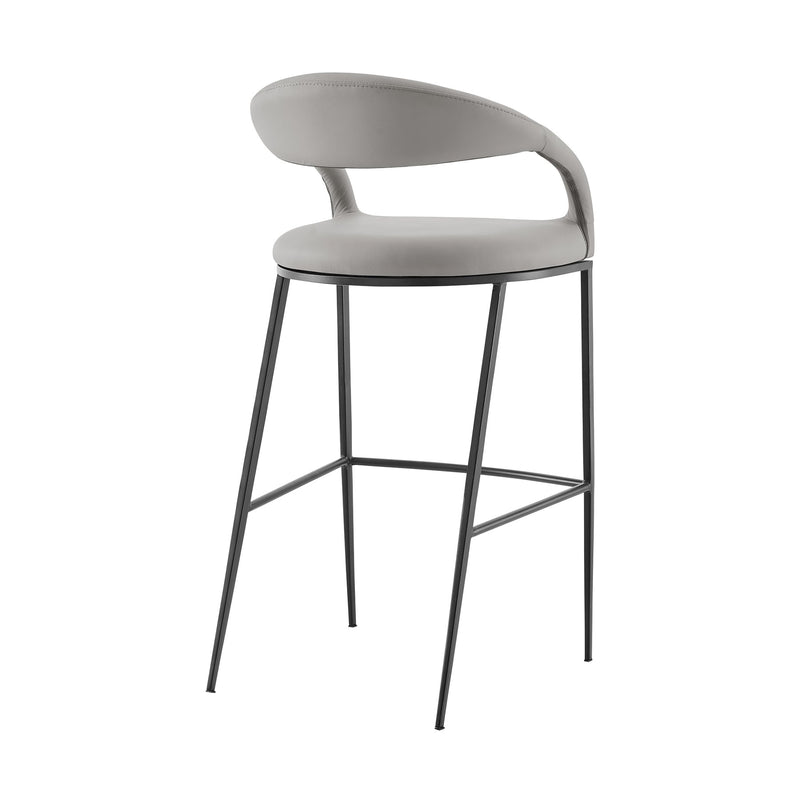 Ramona 30" Bar Stool with Matte Black Iron and Light Gray Leather - Furniture City (CA)l