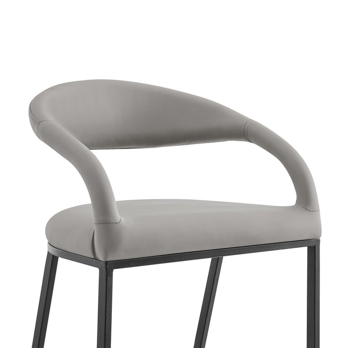 Ramona 30" Bar Stool with Matte Black Iron and Light Gray Leather