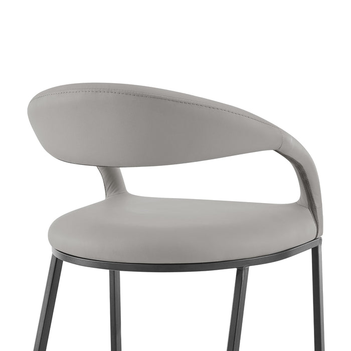 Ramona 30" Bar Stool with Matte Black Iron and Light Gray Leather