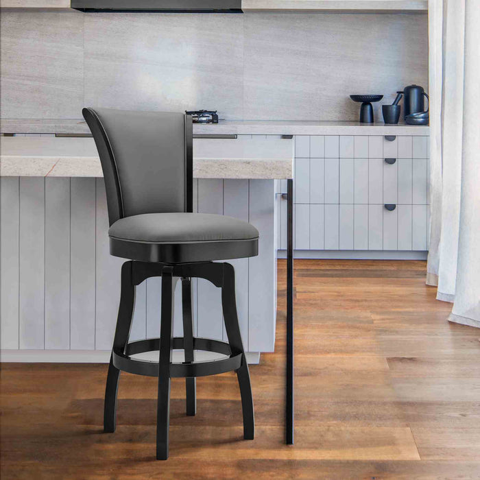 Raleigh 26" Counter Height Swivel Barstool in Black Finish and Gray Faux Leather