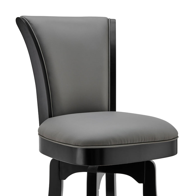 Raleigh 30" Bar Height Swivel Barstool in Black Finish and Gray Faux Leather - Furniture City (CA)l