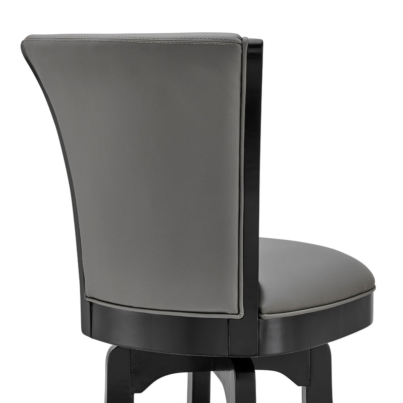 Raleigh 30" Bar Height Swivel Barstool in Black Finish and Gray Faux Leather - Furniture City (CA)l