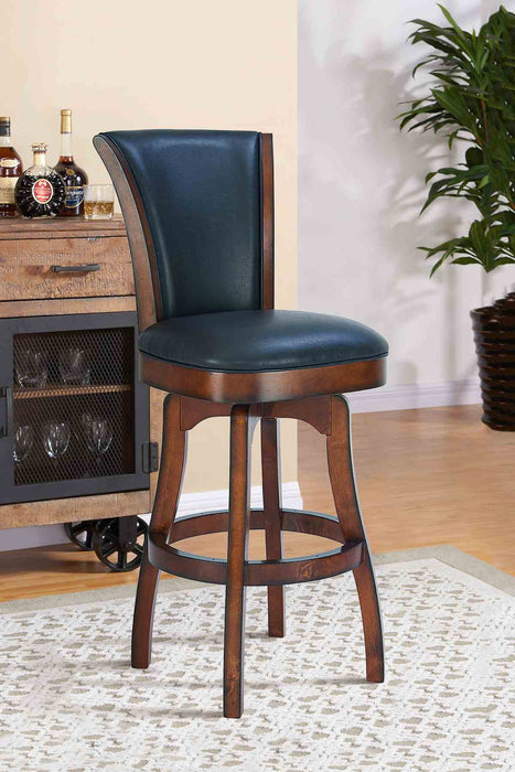 Raleigh 30" Bar Height Swivel Barstool in Rustic Cordovan Finish and Brown Bonded Leather