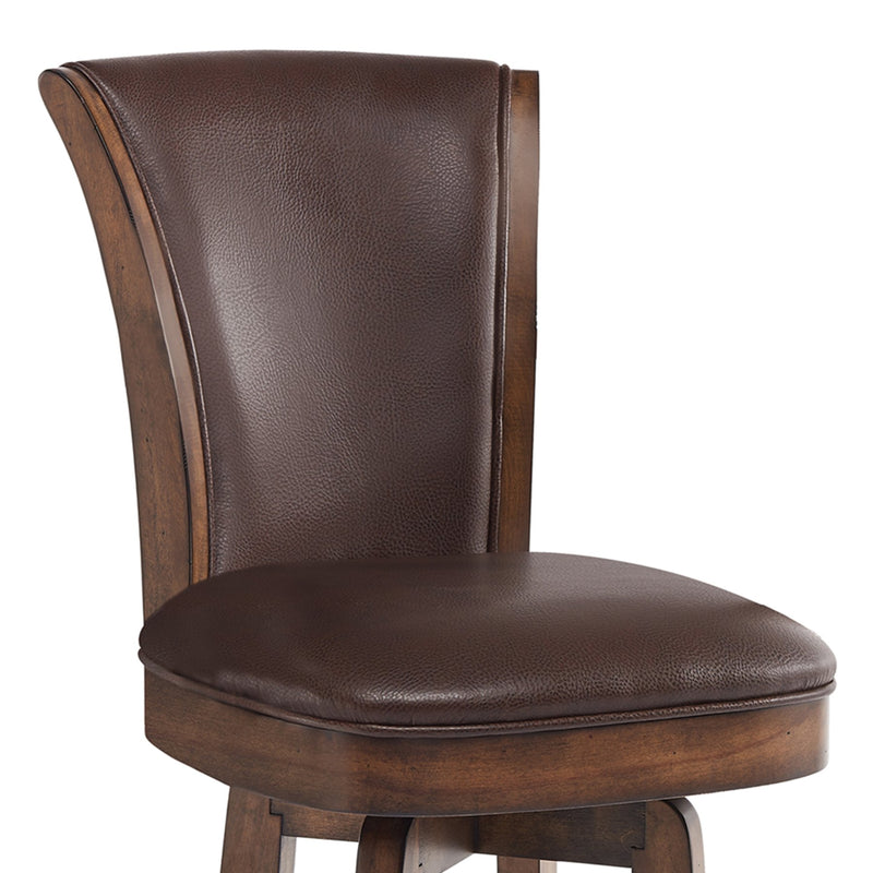Raleigh 26" Counter Height Swivel Wood Barstool in Chestnut Finish and Kahlua Faux Leather - Furniture City (CA)l