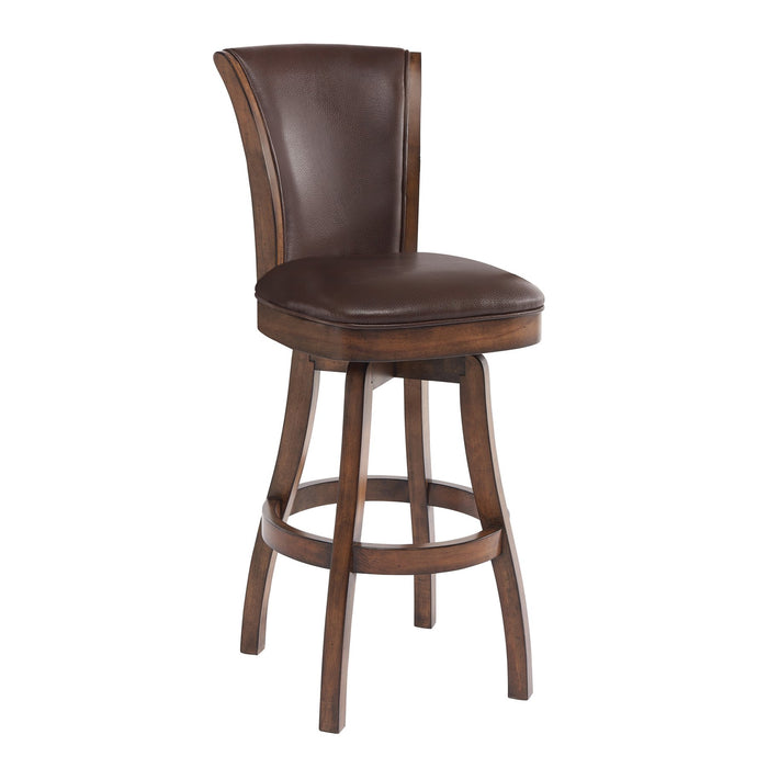 Raleigh 30" Bar Height Swivel Wood Barstool in Chestnut Finish and Kahlua Faux Leather