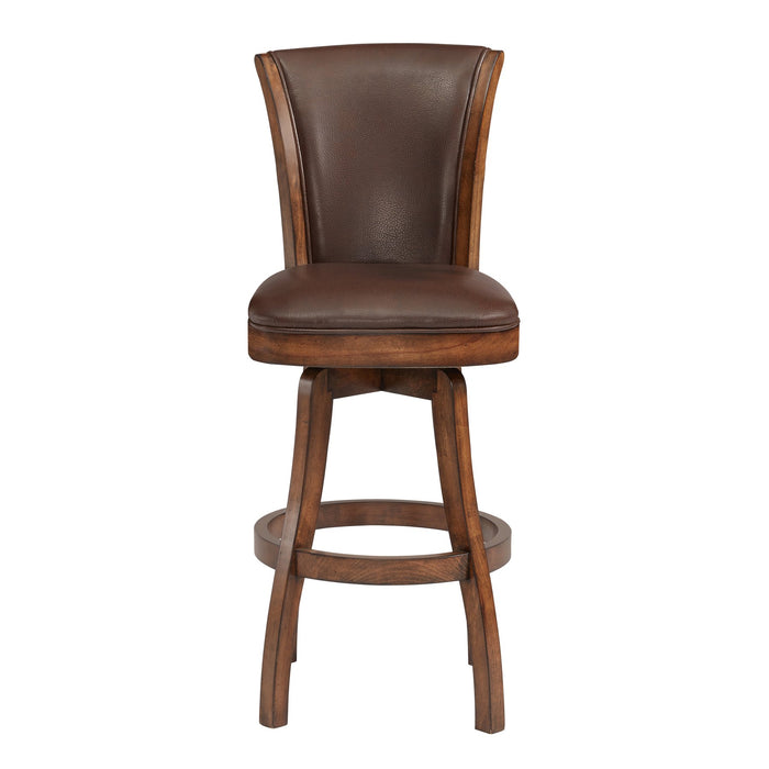 Raleigh 30" Bar Height Swivel Wood Barstool in Chestnut Finish and Kahlua Faux Leather