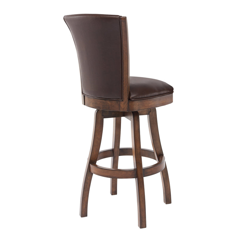 Raleigh 30" Bar Height Swivel Wood Barstool in Chestnut Finish and Kahlua Faux Leather - Furniture City (CA)l