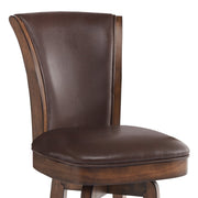 Raleigh 30" Bar Height Swivel Wood Barstool in Chestnut Finish and Kahlua Faux Leather - Furniture City (CA)l