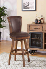 Raleigh 30" Bar Height Swivel Wood Barstool in Chestnut Finish and Kahlua Faux Leather - Furniture City (CA)l
