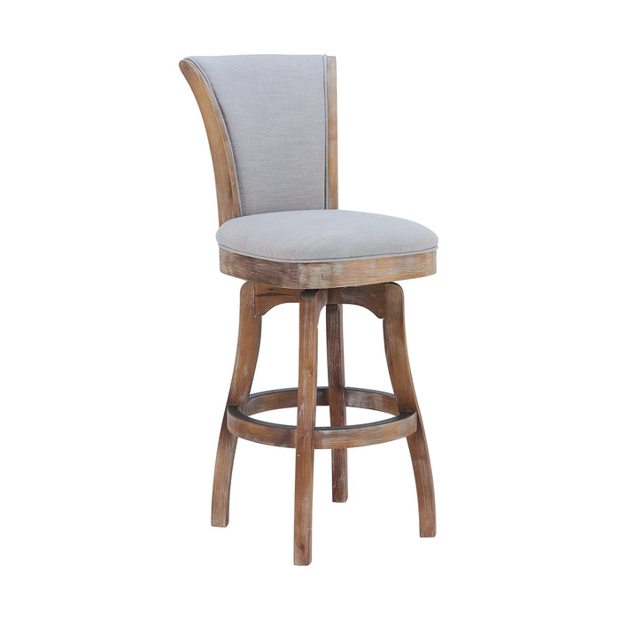 Raleigh 30" Bar Height Swivel Barstool in Distressed Oak Finish and Putty Ivory Linen