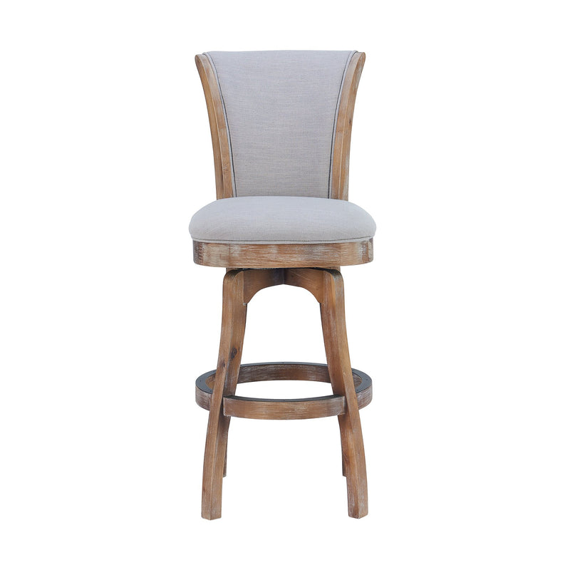 Raleigh 30" Bar Height Swivel Barstool in Distressed Oak Finish and Putty Ivory Linen - Furniture City (CA)l