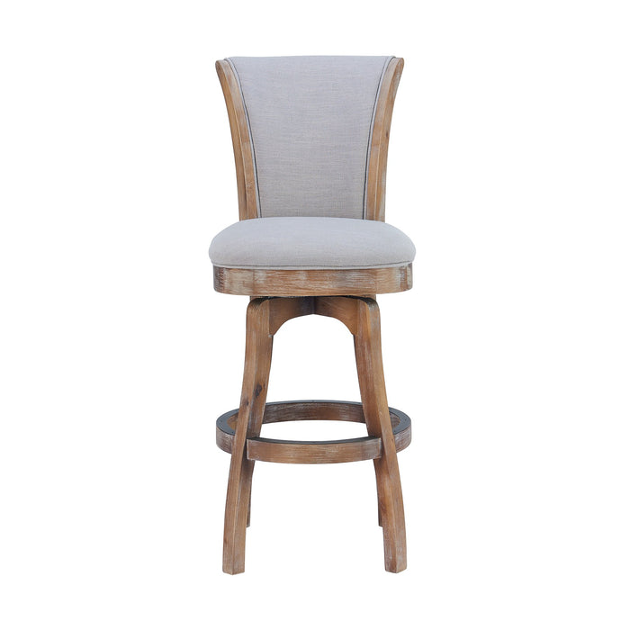 Raleigh 30" Bar Height Swivel Barstool in Distressed Oak Finish and Putty Ivory Linen