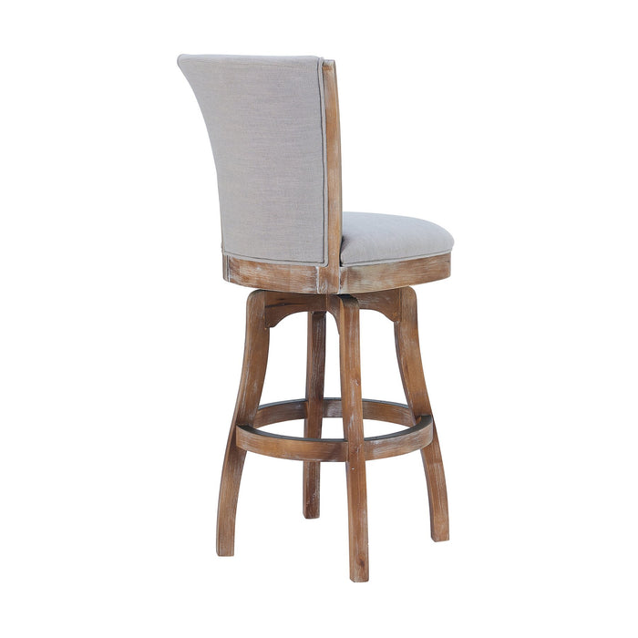 Raleigh 30" Bar Height Swivel Barstool in Distressed Oak Finish and Putty Ivory Linen