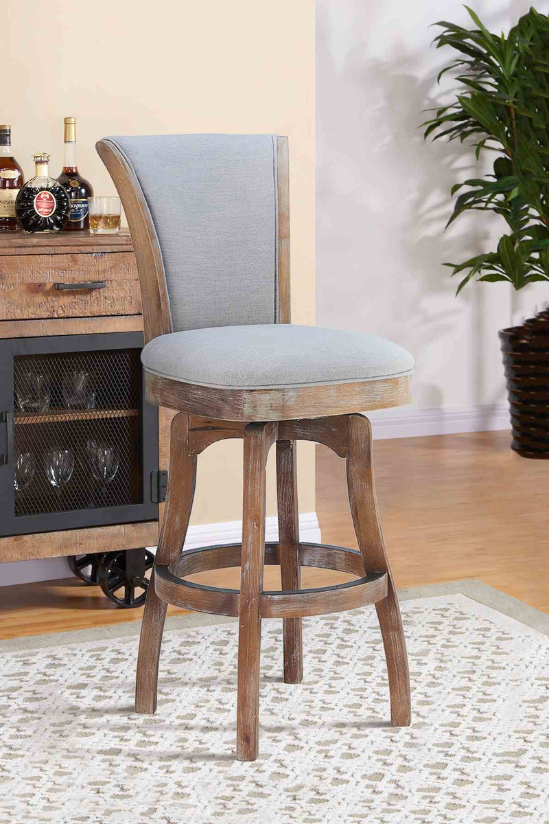 Raleigh 30" Bar Height Swivel Barstool in Distressed Oak Finish and Putty Ivory Linen - Furniture City (CA)l