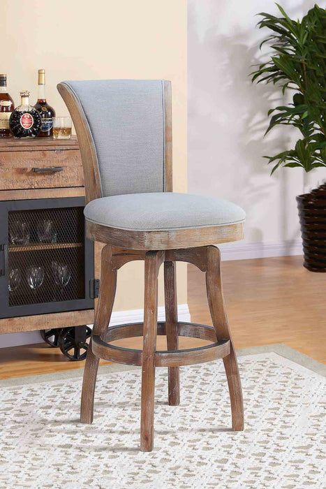 Raleigh 30" Bar Height Swivel Barstool in Distressed Oak Finish and Putty Ivory Linen
