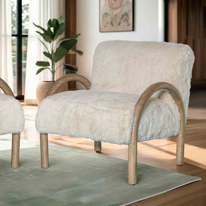 Rae Accent Chair Alpine Fluff Fabric with Honey Finish