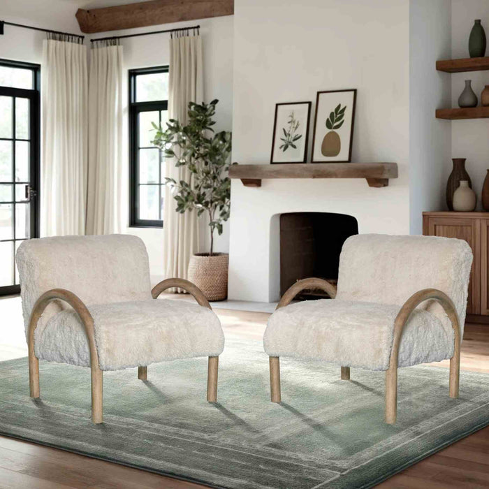 Rae Accent Chair Alpine Fluff Fabric with Honey Finish