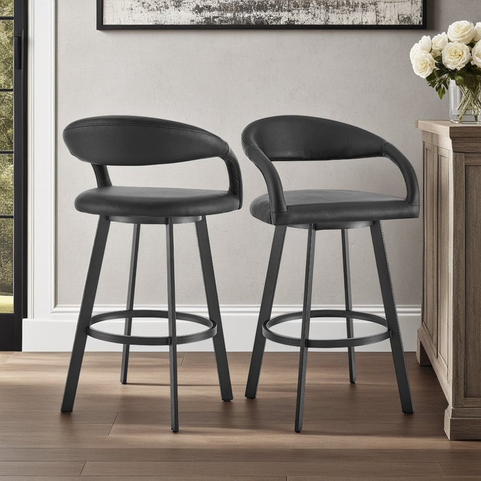 Ramona 26" Swivel Counter Stool with Matte Black Iron and Black Faux Leather