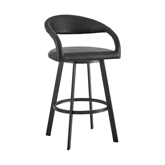 Ramona 26" Swivel Counter Stool with Matte Black Iron and Black Faux Leather