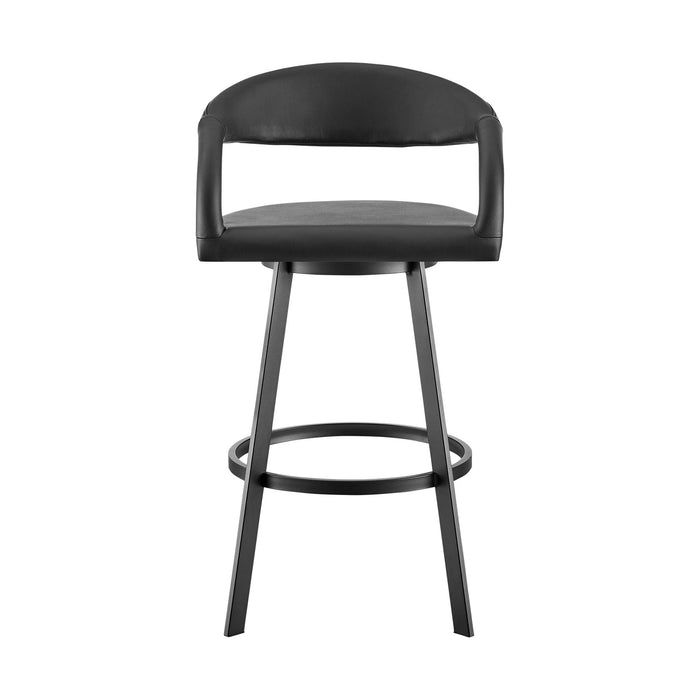 Ramona 26" Swivel Counter Stool with Matte Black Iron and Black Faux Leather